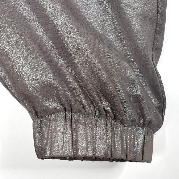 2/$30 ZARA High Low Metallic Button Down Shirt Gray Elastic Blouson Cuff #6212 - Picture 8 of 14